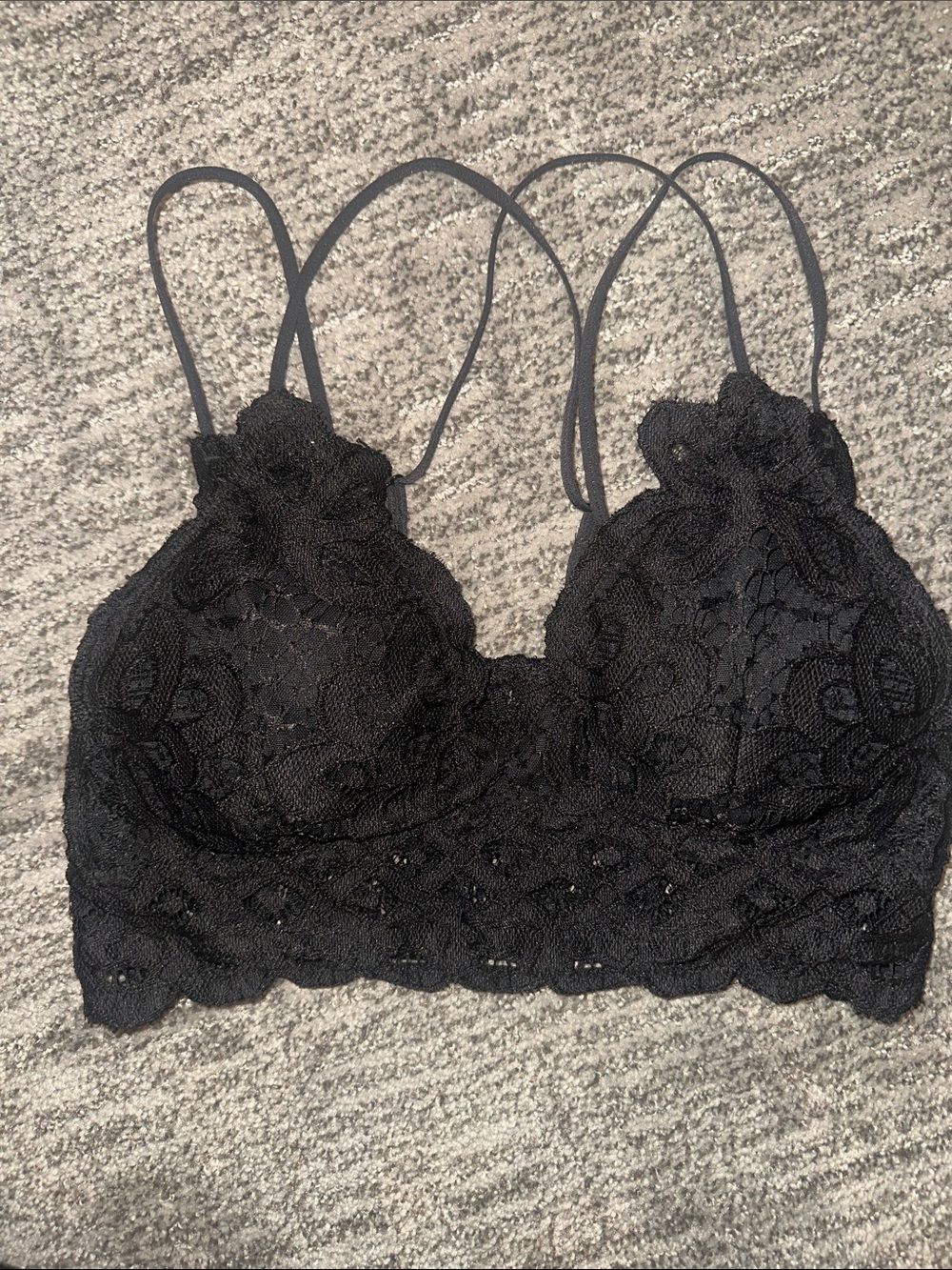 Wishlist Black Lace Bralette with Scalloped Hem and Strappy Details